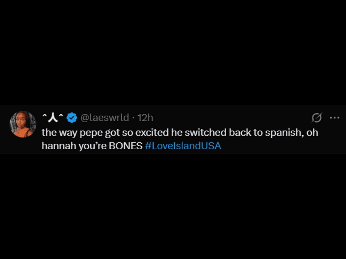 A Love Island USA fan reacts to Pepe speaking Spanish after seeing Andreina (Image via X/@laeswrld)
